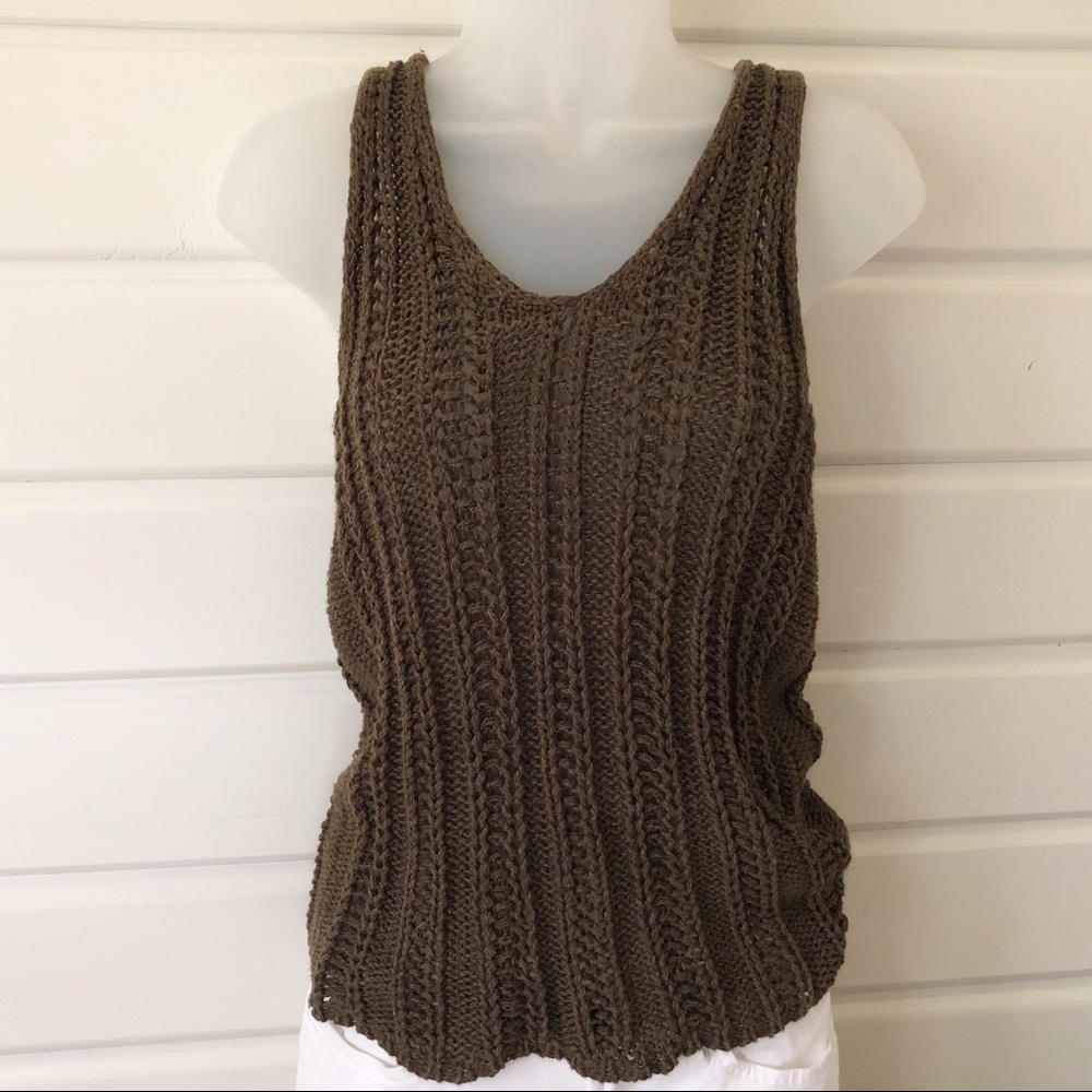 Ann Taylor Olive Linen/Cotton Crocheted Tank